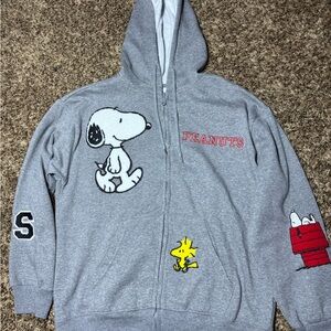 NEW Peanuts Gray Zip-Up Hoodie with Snoopy Woodstock Design